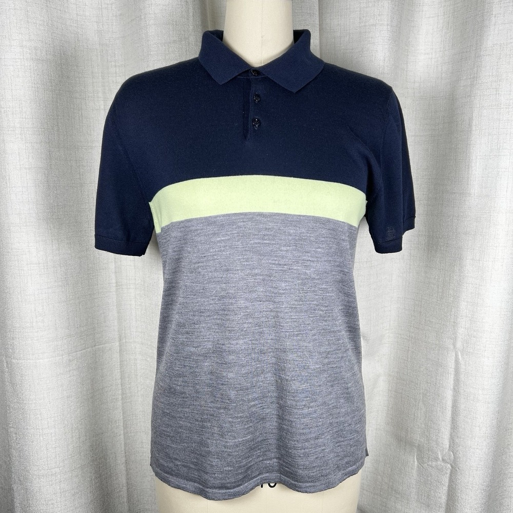 New! Saks Fifth Avenue Men's Medium Color Block Merino Wool Polo Shirt Italy